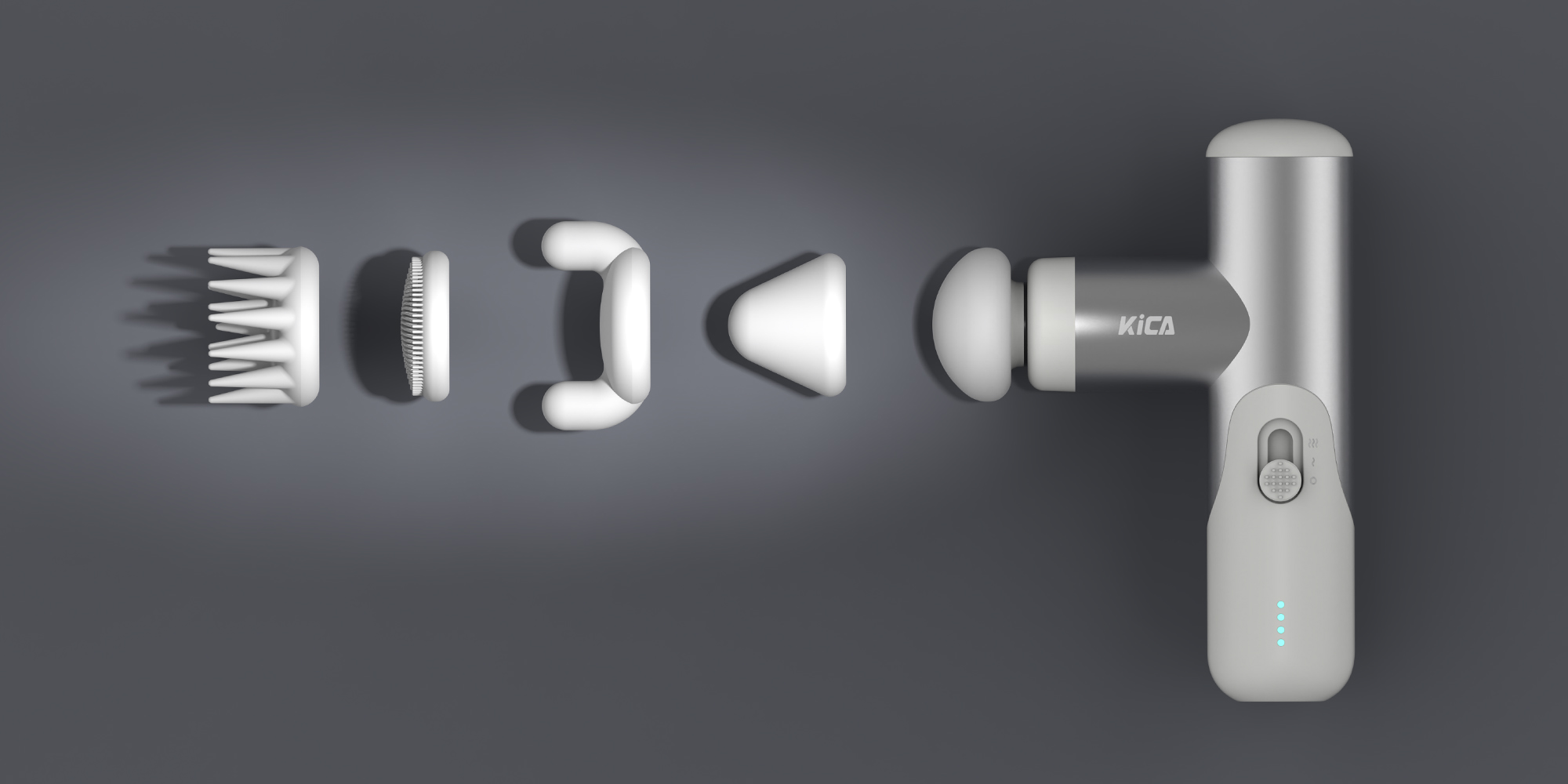 Masażer wibracyjny KiCA mini 3 - biały - prezentacja urządzenia i wymiennych końcówek